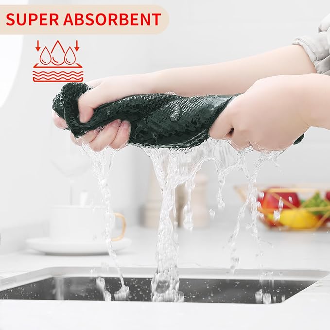 Homaxy 100% Cotton Waffle Weave Kitchen Dish Cloths, Ultra Soft Absorbent Quick Drying Dish Towels, 12 x 12 Inches, 12-Pack, Blackish Green