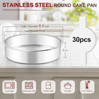 LIANYU 8 Inch Round Cake Pan for Baking, Circle Layer Cake Tin with 30 PCS Parchment Paper, Stainless Steel Bakeware for Birthday Wedding Party, Leak-proof & Mirror Finish, Dishwasher Safe