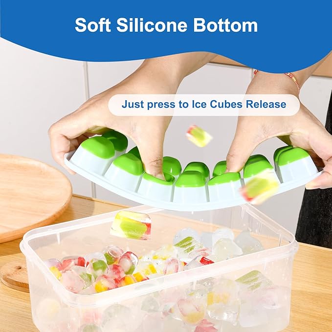 Ice Cube Tray, Ice Cube Trays for Freezer 4 Pack with Lids, Ice Tray Easy-Release, Ice Trays for Freezer Stackable, Silicone Ice Cube Tray for Drinks, Coffee - BPA-Free and Odor-Free