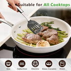 9.5" Ceramic Frying Pan Nonstick, Skillet, Cooking Pan Non Toxic with Stay Cool Handle for Induction, Chef's Pan, PTFE & PFAS & PFOA Free, Dishwasher/Oven Safe, White