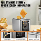Touch screen Toaster 2 slice,Stainless Steel Digital Timer Toasters with Sound Function,6 Bread Types & 6 Shade Settings,Smart Extra Wide Slots Toaster with Bagel,Defrost Functions,Brushed steel