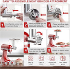Meat Grinder & Slicer Shredder Attachments for KitchenAid Stand Mixer, Meat Grinder with Sausage Stuffer Tubes and Slicer Shredder Set, 2 Pcs Attachment Set for KitchenAid Mixers By Cofun