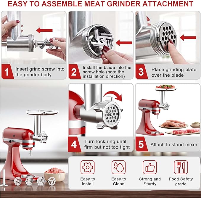 Meat Grinder & Slicer Shredder Attachments for KitchenAid Stand Mixer, Meat Grinder with Sausage Stuffer Tubes and Slicer Shredder Set, 2 Pcs Attachment Set for KitchenAid Mixers By Cofun