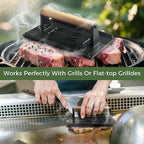 Cast Iron Smash Burger Press,Grill Bacon Meat Press Tool,Perfect for Blackstone, Camp Chef, Weber Grills & Indoor Griddles – BBQ & Cookout Must-Have (Rectangle -Grooved)