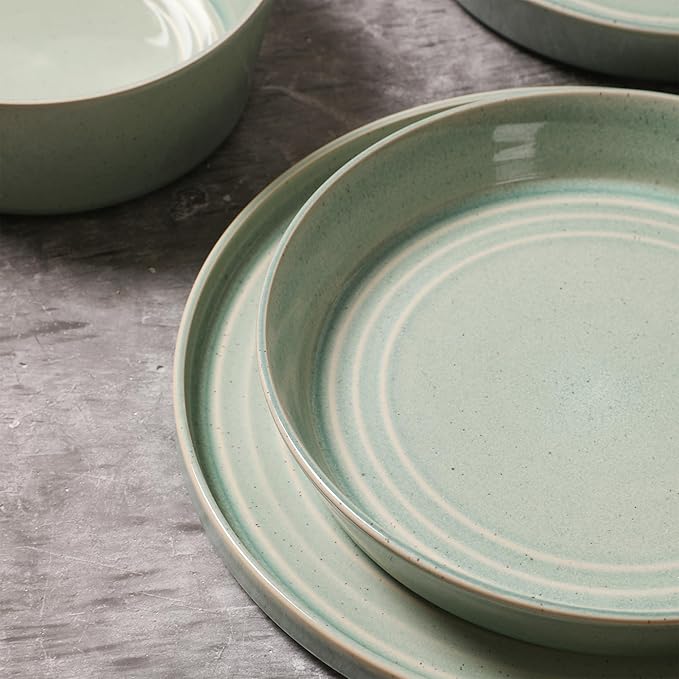 Stone Lain Claire 4-Piece Pasta Bowl Set Stoneware, Bowls, Dishwasher and Microwave Safe, Dish Set for 4, Green