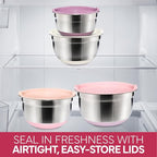 COOK WITH COLOR Stainless Steel Mixing Bowls Set with Lids - Nesting Bowls with Non-Slip Bottom, Rose, 12 Pieces