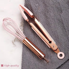 Rose Gold And Pink Kitchen Utensil Small Five-Piece Set Mini Silicone Kids Kitchen Tools Whisk Spatula Tongs Spoon And Slotted Spatula(Kids Baking Supplies)