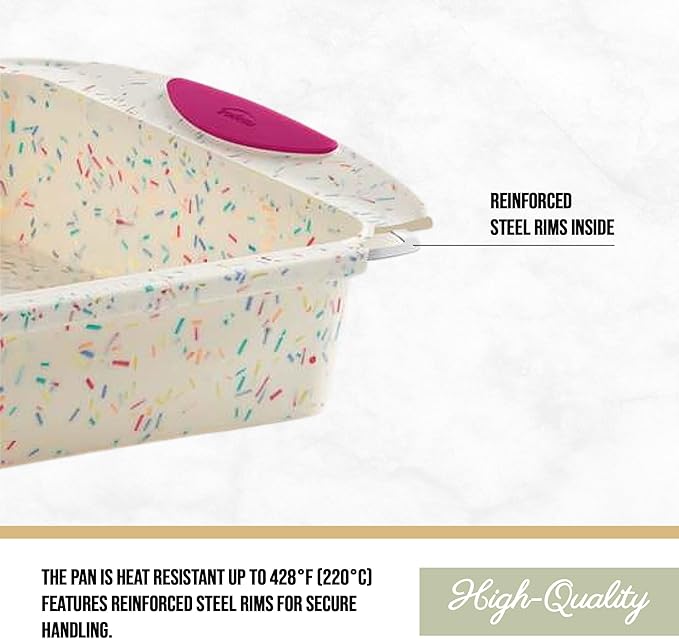 Trudeau 8x8in Confetti Silicone Cake Pan – Reinforced Hybrid of Flexible Silicone and Hard Lining for Shape Stability – Nonstick, BPA Free, Oven Safe to 428°F, and Dishwasher Safe