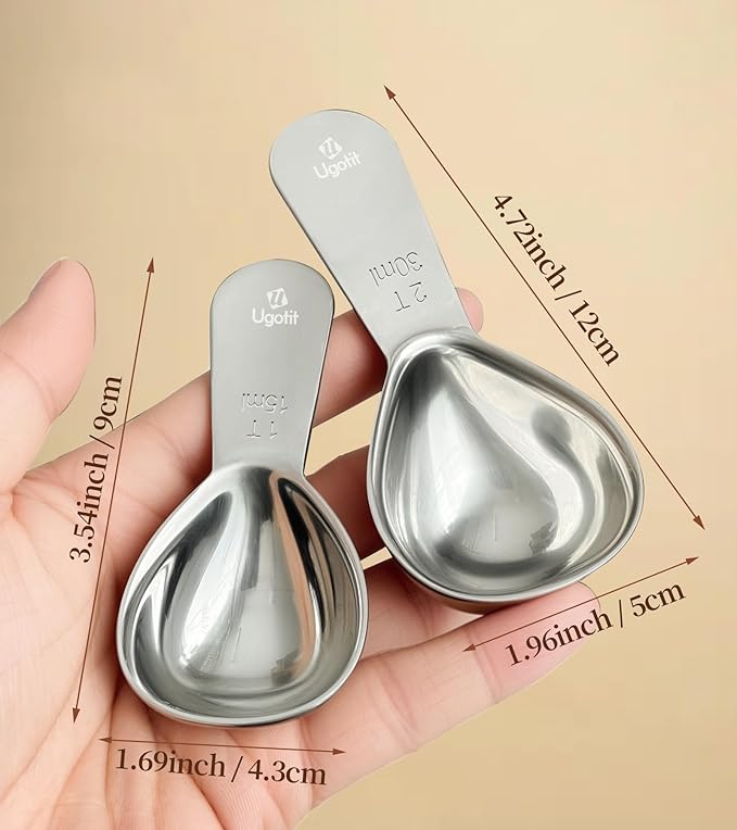 Coffee Scoop Set, 2 Tablespoon Heavy-Duty Measuring Scoop with Short Handle Design for Canisters & Ground coffee, Polished 304 Stainless Steel (2 Pack)