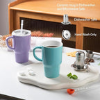 Sweejar Ceramic Travel Mug with Lid, 16 oz Portable Coffee Mug, Dishwasher Safe Tea Cup with Infuser, Reusable Teacup for Car Cup Holder, Tea Lovers(Purple)