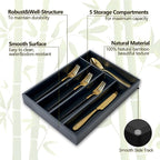 Silverware Organizer, 10 Inch Utensil Organizer Kitchen Drawer Organizer Bamboo Silverware Holder Cutlery Tray Organizer in Drawer Flatware Organizer Tray(5 slots, Black）