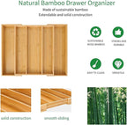 Utoplike Bamboo Expandable Kitchen Drawer Organizer, Adjustable Utensil Holder and Cutlery Tray Organiser, Drawer Divider for Silverware, Flatware, Knives in Kitchen, Bedroom, Living Room, 5 Slot