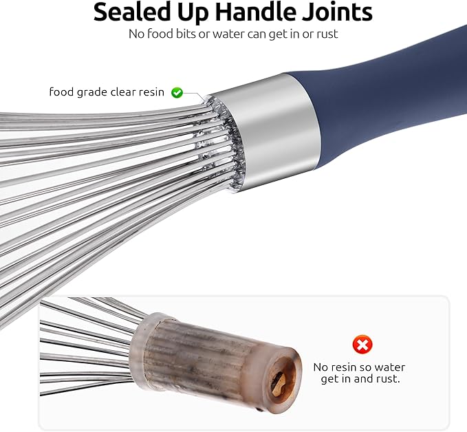 U-Taste Balloon Whisk for Cooking: 18/10 Stainless Steel Kitchen Wire Whisk, 12in Large Heavy Duty Egg Beater, Manual Mixing Tool with 12 Flex Wires for Stirring, Blending Sauce (Midnight Blue)