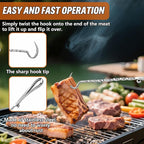 Stainless Steel Meat Hook Flipper, Handmade BBQ Turner Hooks, BBQF Turner Hooks, Flips Cooking Hooks for Grilling Smoking Frying (Stainless Steel - B)
