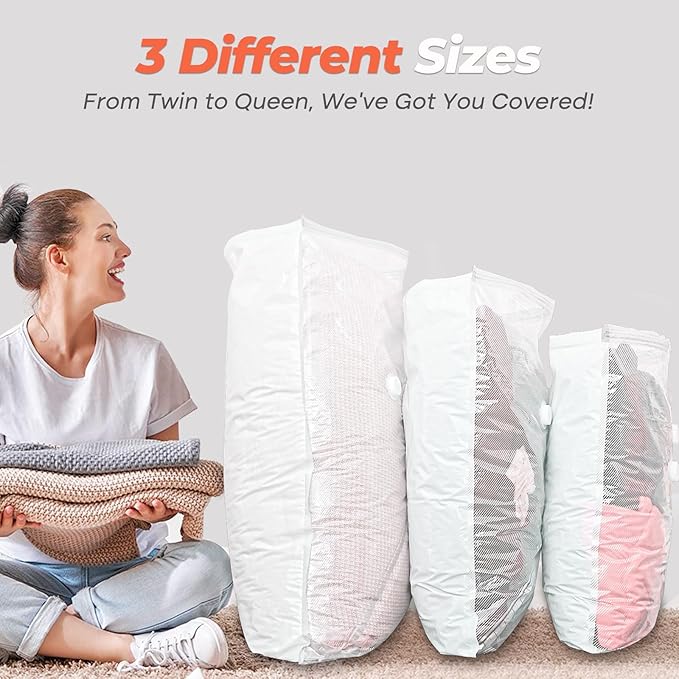 Vacuum Seal Bags for Clothing with Rechargeable Cordless Pump, 18 Pack Vacuum Storage Space Saver Bags, Compression Packing Seasonal Storage for Clothes Bedding Blanket Pillows Comforters