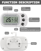 Frienda 16 Pack White Digital Fridge Thermometer Waterproof Refrigerator and Freezer Room Max/min Record Function LCD Screen Refrigerator Thermometer with Hook and Magnetic Back for Home