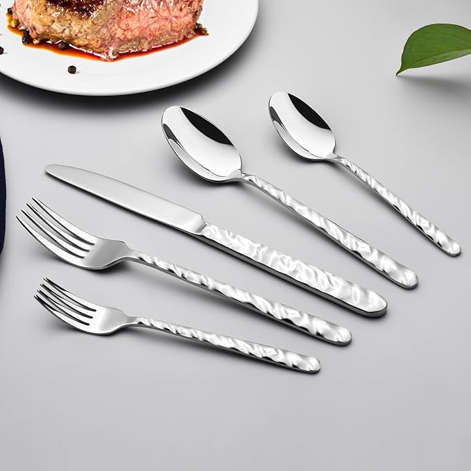 Silverware Set, 40 Piece Premium Stainless Steel Flatware Set for 8, Heavy Duty Silverware Cutlery Sets with Wavy Patterns, Spoons and Forks Set, Mirror Polished, Dishwasher Safe