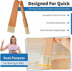 ANGEL’S PEEL LOUNGE Pastry Brush for Baking - Basting Brush with Wooden Handle Flat and Round Heads - Food Brushes for Cooking - Best for BBQ, Egg, Butter, Oil and Sauce – 2 PCS