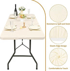 10 Pack Fitted Tablecloth for 8 Foot Rectangle Tables, Ivory Elastic Outdoor Picnic Table Cover, Washable Stretch Folding Table Cloths 8 ft for Camping Party Patio Kitchen Banquet, 30" W x 96" L