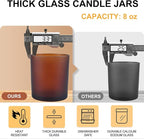 8 OZ Thick Candle Jars for Making Candles 15 Pcs, Empty Amber Jars with Wood Lids for Candle Making, Sample Container, Frosted Brown