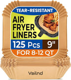 Vailnd 9inch Square Air Fryer Disposable Paper Liners, 125PCS Non-Stick Food Grade Parchment Liner, Oil Resistant, Waterproof, Food Grade Baking Paper for 8-12 QTMicrowave