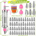 NOVANO Dessert Decorating Syringe Set, Frosting Piping Kit Stainless Steels Cake Decorating Kit with 54 Piping Tips & 9 silicone cupcakes, Cupcake Decorating Kit Piping Bags and Tips Set