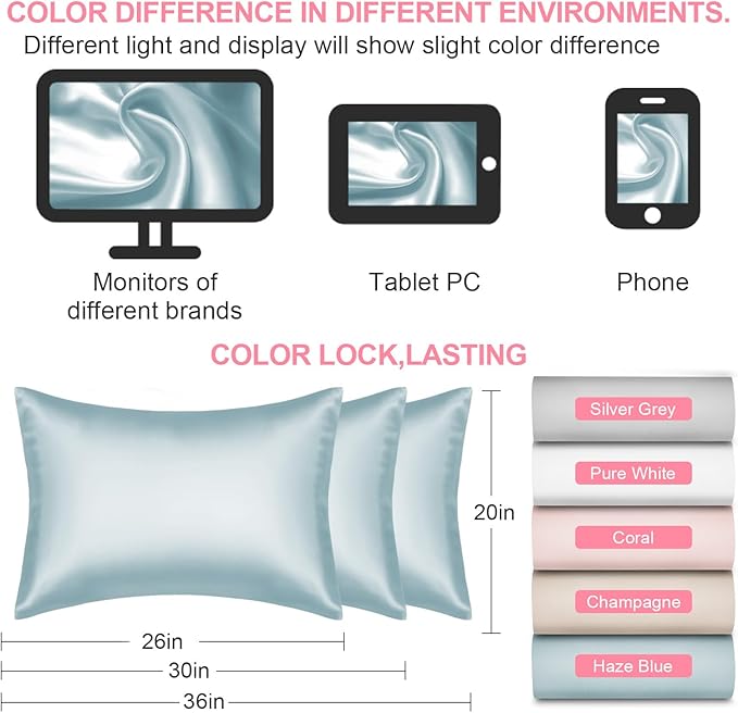 Mulberry Silk Pillow Cases 2 Pack King Size 20x36 Inches with Hidden Zipper, Ultra Smooth and Soft Breathable Cooling Silk Satin Pillowcase Set of 2, Better for Hair and Skin, Gifts for Women Men