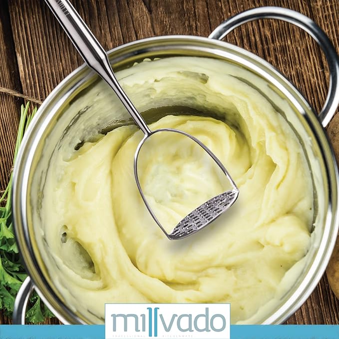 Potato Masher Stainless Steel, Best Mashed Potatoes Masher Kitchen Tool, Potato Smasher For Potatoe, Avocado, Sweet Potato, Beans, Large Heavy Duty Metal Mashing Utensil, 12.5 Inch