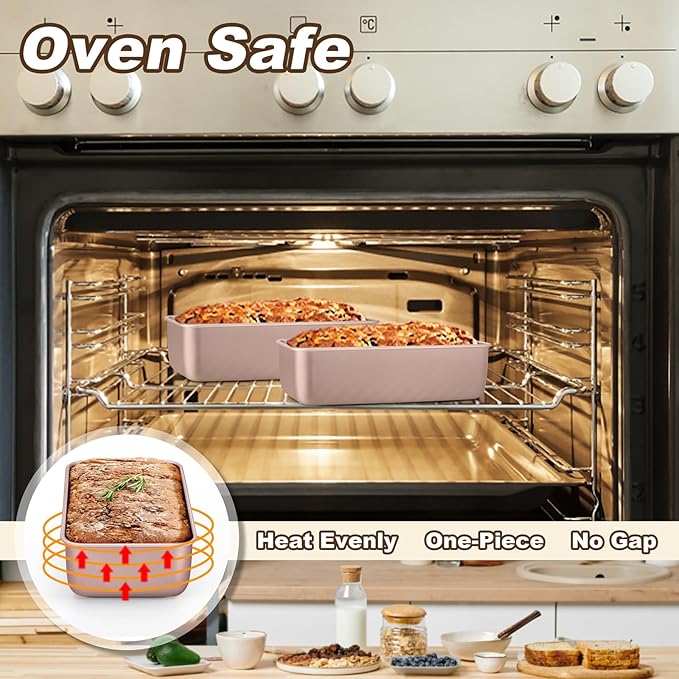 LIANYU 9 x 5 Inch Bread Loaf Pan for Baking, Stainless Steel Loaf Toast Baking Pans for Homemade Bread Meatloaf Lasagna Cake, Non Stick & Non Toxic, Oven Safe, Rose Gold