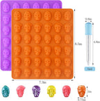 HUAKENER Gummy Skull Candy Molds, 2 Pack Chocolate Molds with 2 Dropper, Silicone Molds for Chocolate, Candy, Jelly, Dog Treats, Ice Cube, Resin Casting