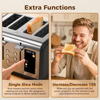 4 Slice Touch Screen Toaster, Stainless Steel Toaster with Wide Slots for Bagels and Bread, Reheat/Defrost/Cancel Functions, Removable Crumb Tray, Matt Black