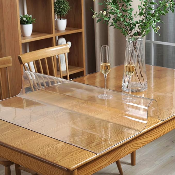 Wadrac Multisize Small PVC Clear Table Cover Top Protector-12x56 inch Heat Resistant Anti Scratch Plastic Cloths Rectangular Vinyl Non-Slip Desk Pad for Children Painting Coffee Table/Writing Desk