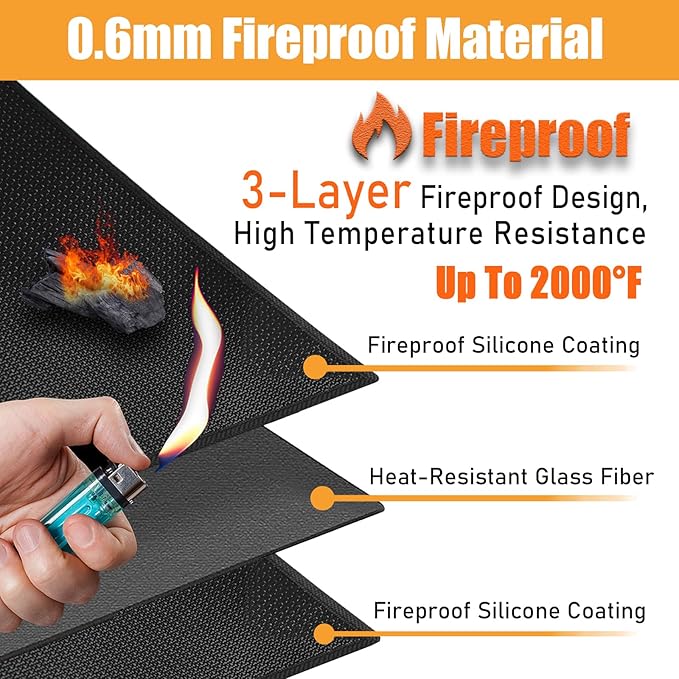 TOHONFOO 60 x 48 in Under Grill Mat for Outdoor Grill - Fireproof BBQ Mats for Grilling to Protect The Deck, Patio, Pavers - Easy to Clean Indoor Fireplace Mat - 0.6mm