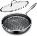 Non Stick Frying Pans with lid, 12 inch Hybrid Frying Pans Nonstick, non stick Stainless Steel Skillets, Dishwasher and Oven-Safe, nonStick Cookware, Induction Compatible Cooking Pan