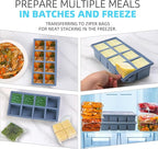 1/2 Cup Silicone Freezer Tray With Lid,Silicone Freezer Molds 3-Pack For meal prep & freezing of various sauces and other dishes, makes 24 perfect 1/2 cup portions cubes (Multicolor 3 Pack)