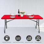 6 Pack Stretch Fabric Table Top Cap Cover, fits 6' Tables, Spandex Table Covers Washable Elastic Universal Rectangle Tablecloth Protector for Indoor Outdoor Party Picnic Wedding, Red, 30" W x 72" L