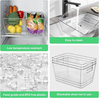 4 Pack Clear Plastic Storage Bins, 11" Large Pantry Organizer Bins with Handles, Plastic Containers for Refrigerator,BPA-Free Perfect for Kitchen,Fridge,Cabinet,Pantry,Bathroom,Closet Organization