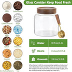Glass Food Storage Jar with Lids Spoon Thicken Glass Coffee Canister Borosilicate Glass Food Containers for Ground Coffee Beans Nut Pasta Sugar Candy Spice Rice Loose Tea (1200ml(40oz) B)