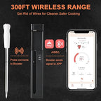 Long Range Wireless Smart Meat Thermometer with Bluetooth Booster, for Oven, Grill, Kitchen, BBQ, Smoker, Rotisserie, Black