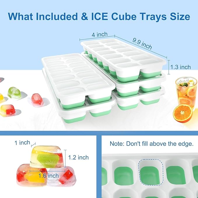 Ice Cube Tray, Ice Cube Trays for Freezer 5 Pack with Lids, Ice Tray Easy-Release, Ice Trays for Freezer Stackable, Silicone Ice Cube Tray for Drinks, Coffee - BPA-Free and Odor-Free