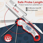 Meat Thermometer Digital - Fast Instant Read Food Thermometer for Cooking, Candy, Outside Grill, and Roast, Digital Food Thermometer with Backlight LCD & Calibration - Red/Silver