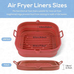 Silicone Air Fryer Liners Square - Reusable Airfryer Silicone Basket - Easy to Clean Air Fryers Silicone Pot for 5.8 to 8 Qt Air Fryer Baking Tray Oven Accessories, 8.5 Inch Large(Red)