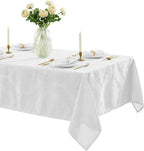 Newbridge Barcelona Luxury Damask Fabric Tablecloth, 70” Extra Wide x 108” Rectangle, White, 100% Polyester, No Iron, Soil Resistant Dining Room, Party and Banquet Table Cover