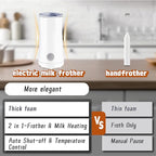 Simple Milk Frother, 2 in 1 Milk Steamer and Frother, Electric Milk Steamer, Milk Warmer and Hot Milk Foam Maker for Latter, Macchiato, Cappuccinos (White)