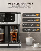 AIRMSEN 12-Cup Programmable Coffee Maker – Single Serve Machine for K-Cup Pods & Ground, 1000W Fast Brew, Delay Start, 2H Keep Warm, Touchscreen, 60oz Tank, Glass Carafe – Home & Office