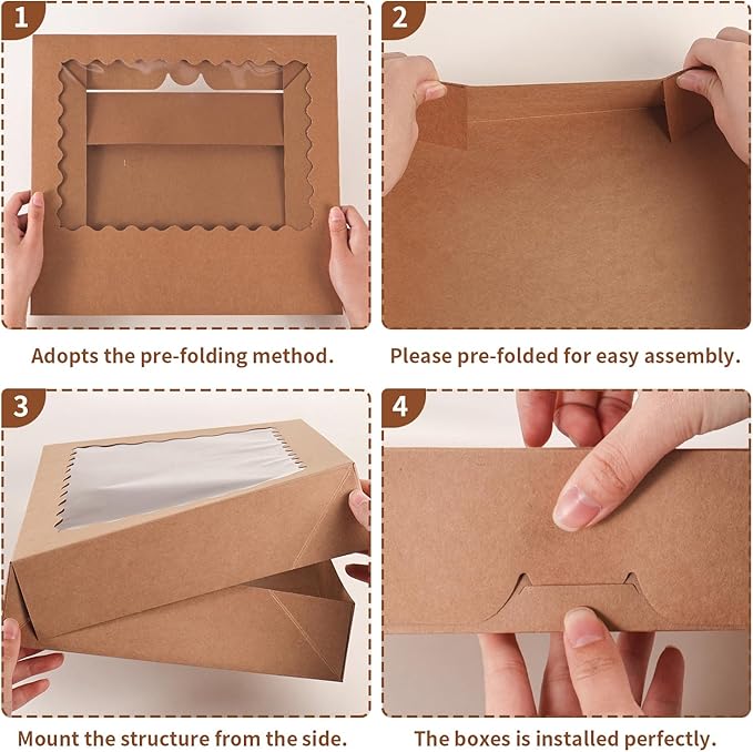 24 pcs Cookie Boxes,14x10x2.5 Inch Large Bakery Boxes with Window for Pies Chocolate Strawberries Muffins Donuts Pastry Dessert Christmas(Brown) (Brown, 14 * 10 * 2.5inch/24pcs)