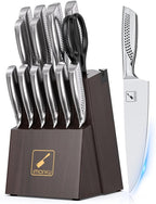 imarku® Knife Set, 15-Pieces HC Stainless Steel Kitchen Knife Set With Built in Knife Sharpener, Razor-Sharp Blade Knife Block Set With Non-Slip Handle, Dishwasher Safe, Best Birthday Gifts