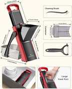 ONCE FOR ALL Safe Mandoline Slicer For Kitchen, Biger Size, Adjustable Vegetable Chopper Food Slicer Potato French Fry Cutter with Peeler, Detachable, Kitchen Chopping Artifact (Red)