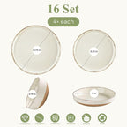 AmorArc Ceramic Dinnerware Sets with Pasta Bowls for 4, Handpainted Plates and Bowls Set with Rustic Terracotta Underside, Scratch Resistant Dishes Set, Dishwasher & Microwave Safe, 16 Pcs