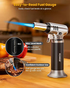 Kollea Butane Torch Lighter, Mini Kitchen Cooking Torch Lighter with Fuel Gauge & Continuous Flame Lock & Nozzle, Culinary Blow Creme Brulee Torch for Baking Food Desserts (Butane Gas Not Included)
